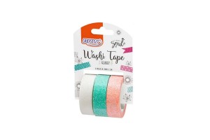 FITA ADESIVA WASHI TAPE BRW - GLOSSY BCO/VD/LJ - 15MMX3M - BLISTER C/ 3UN